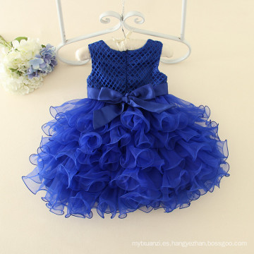 Ropa para niños niñas de las flores azul oscuro fiesta de Navidad boda de los bebés vestidos de la marina de guerra nuevos diseños de moda al por mayor de alta calidad